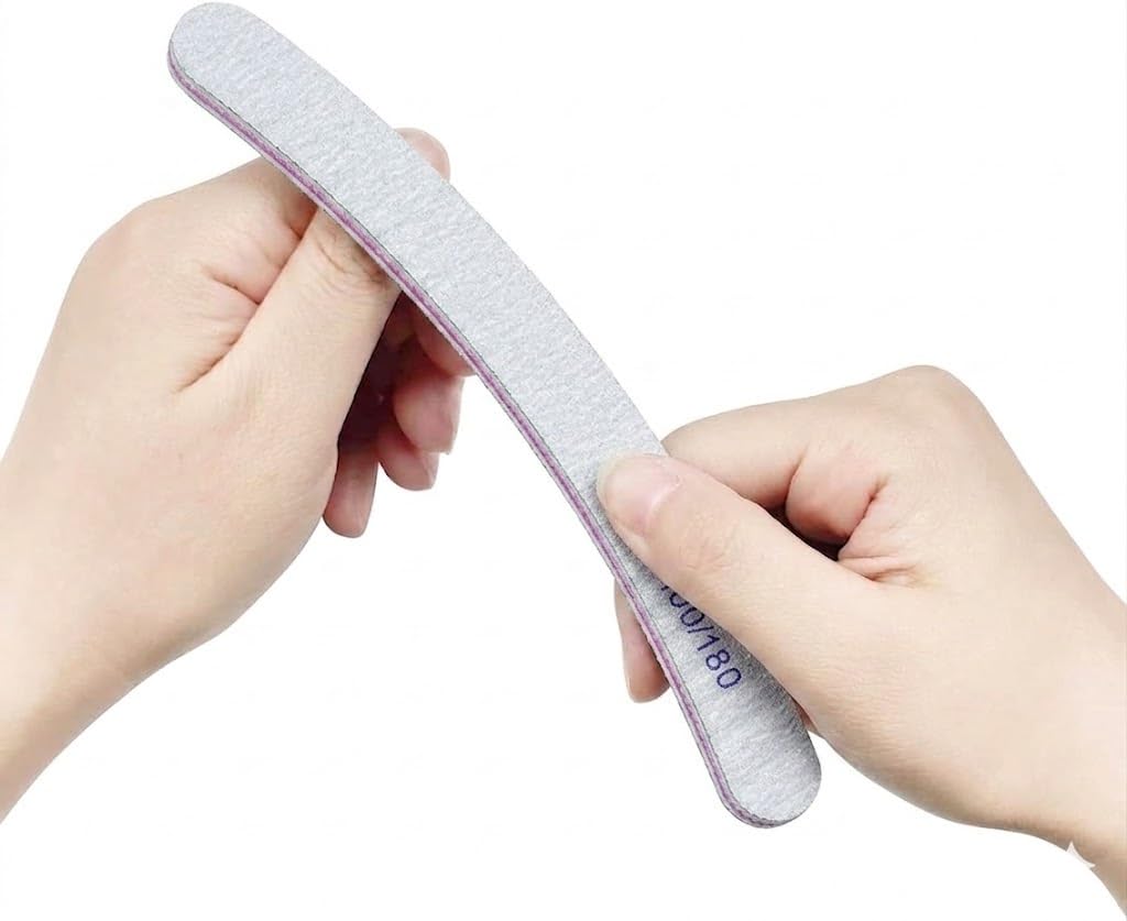 Nail Files (1 Pack), Emery Board Nail File for Acrylic Nails and Natural Nails, 100/180 Grit Double Sided Emory Boards Professional Nail Filer Reusable Washable Manicure -curved nail file - silver