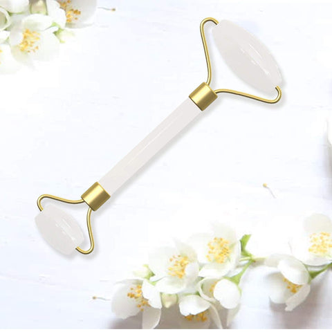 Nopatia White Jade Roller and Gua Sha Massage Tool Set - Natural Stone Face Roller Set for Firming Skin and Reduce Puffiness - Massage Tools to Promote Blood Circulation and Jaw Define