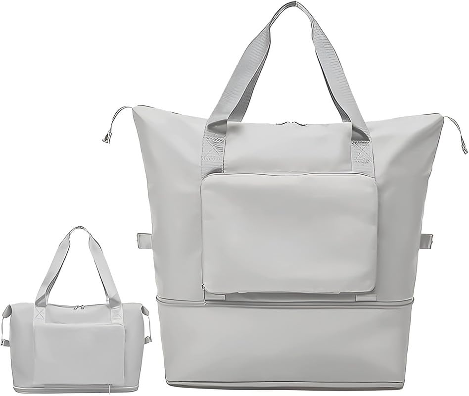 Circle M Large Capacity Folding Travel Bag, Expandable Lightweight Waterproof Duffel, Foldable Oxford Fabric Carry-On Luggage, Weekender Gym Sports Bag for Travel & Vacation - Grey
