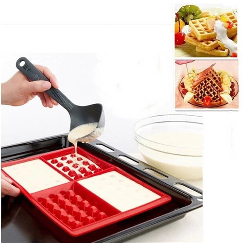 Generic Silicone Waffle Mold 4 Sections 27x18cm Waffle Maker Method: Mix 100g Liquid Butter with 150g Sugar, Add 3 Eggs, 100ml Milk, 200g Generic