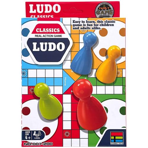 Ludo Classic Real Action Board Game, Family Game, Ages 4+, Includes 16 Counters, 1 Dice