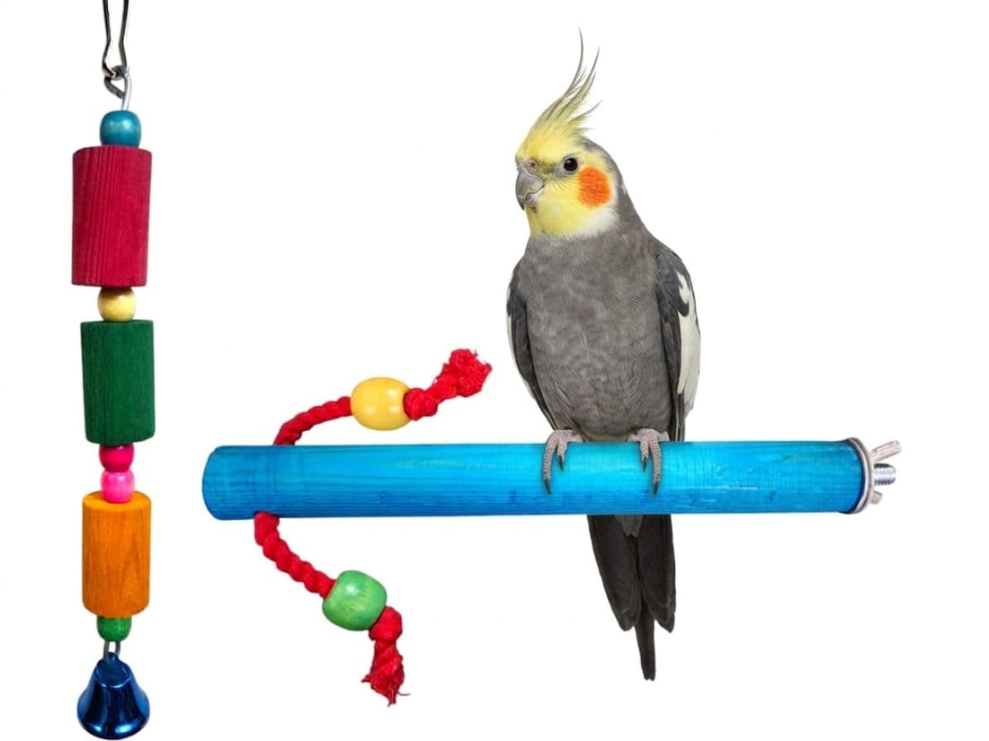 2pcs Parrots Accessories Set Toys for Bird Cage (Bird perch 20 CM L - Bird Toys 20 CM HI)