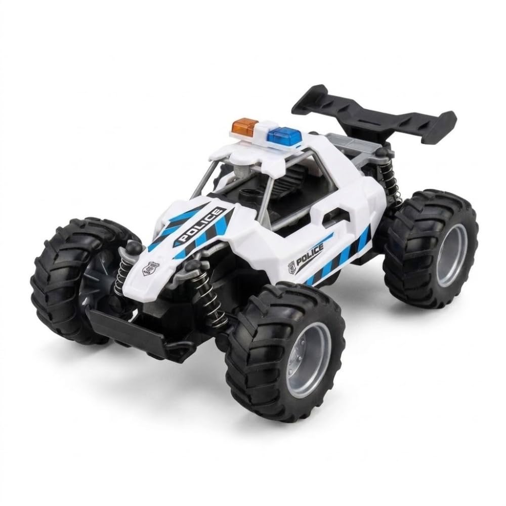 4WD Police Car Toy Realistic Pull Back Mechanism Durable Racing Model Great Gift for Boys Girls (White)