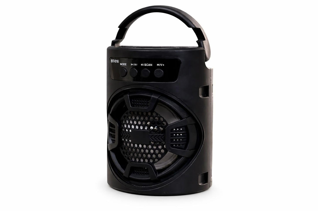 S16 Portable Bluetooth Speaker, Black, with Handle, FM Radio, USB Port, Rechargeable Battery