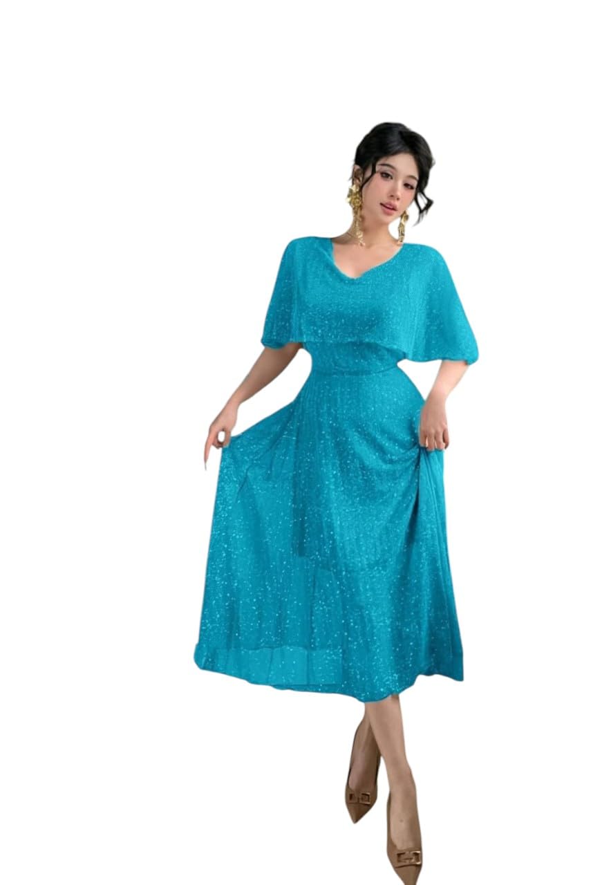 One Size Short Sleeve Flare Midi Dress