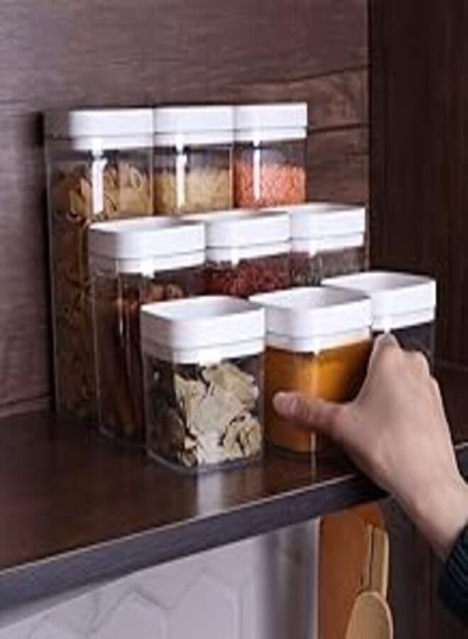Viola Acrylic Seasoning Can 9 in 1 Set for Legules, Sugar Coffee and Tea in Multi Design Kitchen Cutlery Set with Different Sizes