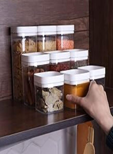 Viola Acrylic Seasoning Can 9 in 1 Set for Legules, Sugar Coffee and Tea in Multi Design Kitchen Cutlery Set with Different Sizes