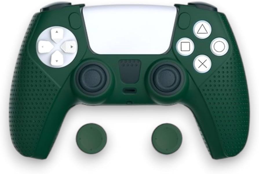 Silicone Protective Case for PS5 Controller, Dark Green, with Thumb Grip Caps,green