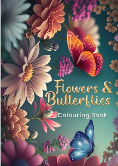 Flowers & Butterflies Coloring Book - 50 Pages A5 Size Top Wired
