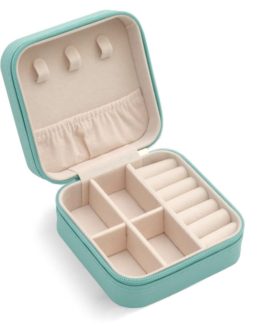 Downtown Mini Jewelry Travel Case and Organizer, Blue Portable Box for Rings Earrings and Necklaces, Compact Faux Leather Jewelry Holder with Zip Closure for Holiday and Business Trips