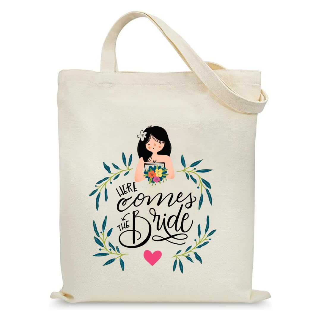 Canvas Tote Bags Gift for Women, New Bridal Gifts for Bride Shower,Cotton Tote Bag Bachelorette Gifts for Engagement Wedding Honey Moon,The Bride