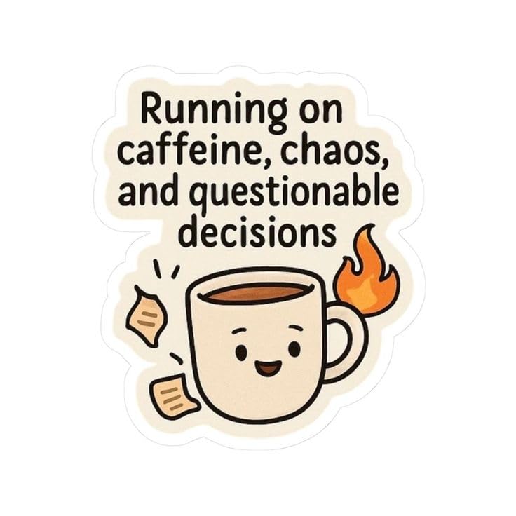 Running on caffeine, chaos, and questionable decisions Laptop pad Sticker 178