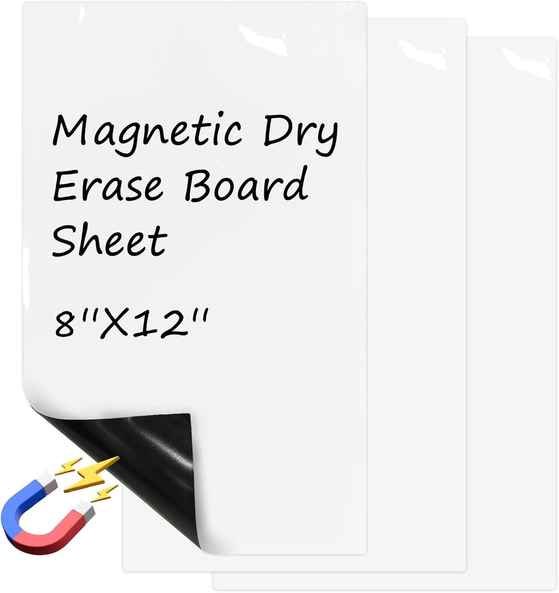 Magnetic Dry Erase Board Sheet for Fridge, 12"x8" Reuasble & Erasable White Board Sheet, Smooth and from magy storeFlexible Small Magnet Blank Notepad for Home Kitchen Organizer and Planner - 3 Pack