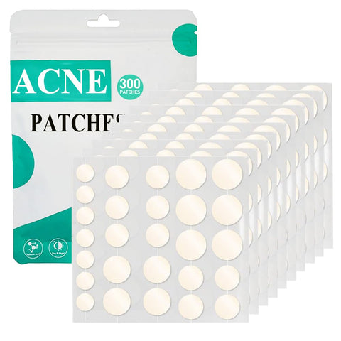 Pack of 300 Pimple Patches, Invisible Hydrocolloid Acne Pimple Patches, Day & Night Acne Plasters, Waterproof & Breathable Absorptions Acne Patches