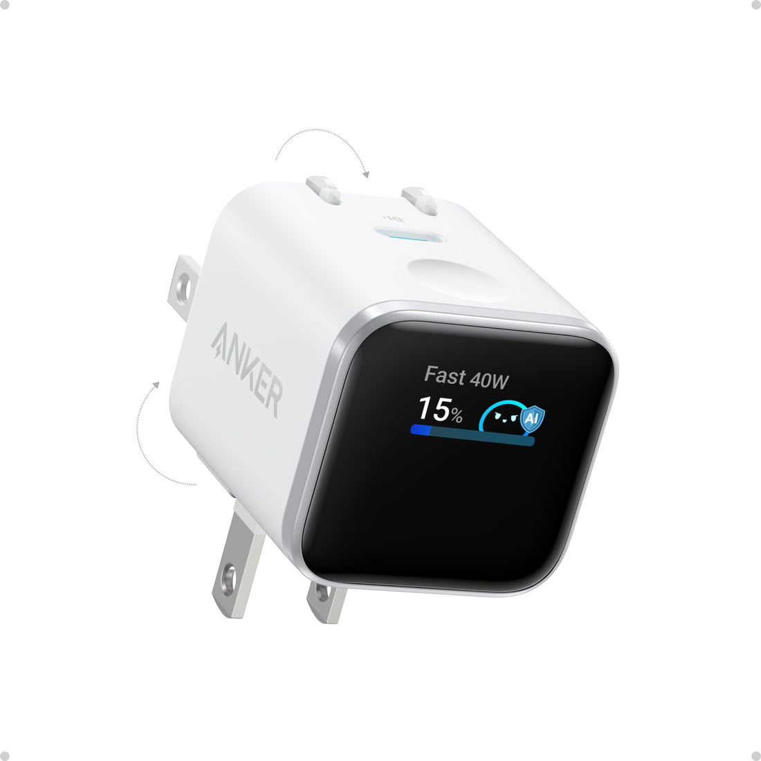 Anker Nano USB C Wall Charger, 45W Fast Charging Smart Display Charger, with 180° Foldable Plug, Smart Recognition, Built-in Care Mode, for iPhone17/16/15(Non-Battery,One USB-C Port,No Cable Included)