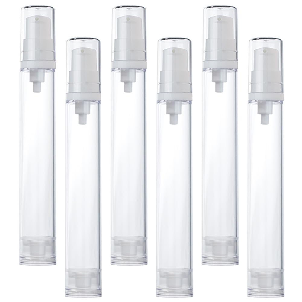 6 Pcs Portable Small Clear Airless Pump Bottles Travel Vacuum Containers Transparent Airless Pump Bottles for Cream Foundation Shampoo Cosmetic Gel etc