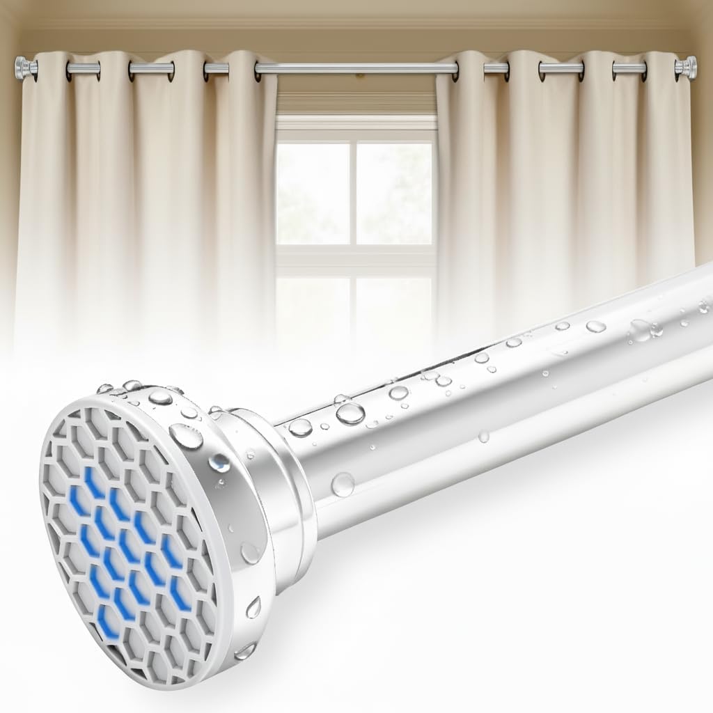 Silver Shower Curtain Rod 24-40 Inch Integration Tension Curtain Rod, Load 44LBS No Splice 304 Stainless Steel Adjustable Spring Heavy Duty Tension Rods for Bathroom Windows No Drill Non Slip