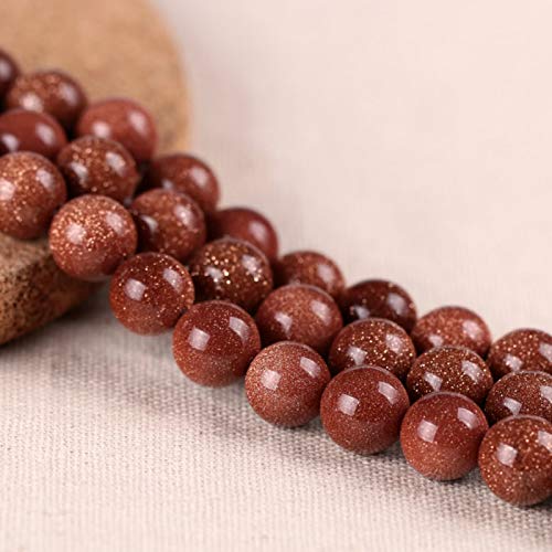 Perlin Gemstone Natural Gold Stone Gold Sandstone 8 mm Ball Goldstone Pack of 15 Pearl with Hole for Threading Jewellery Beads Gemstones Semi-Precious Stone Craft Beads G183