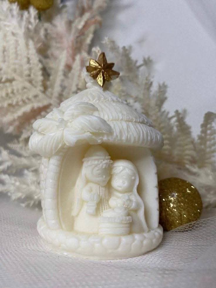 Nativity House Silicone Mold with Gold Star, Resin Mold for Scented Candles and Household Soap, Plaster Mold for DIY Crafts Polymer Clay