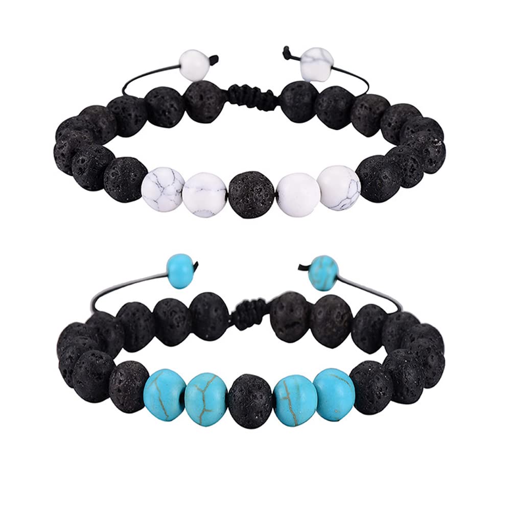 2pcs Lava Rock Stretch Bracelet Healing Volcanic Stone Bracelet Adjustable Round Beads Bangle Aromatherapy Essential Oil Diffuser Bracelet Stress Relief Yoga Anxiety Bracelet