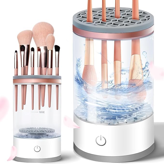 Electric Makeup-Brush-Cleaners, White, One-Click Operation, Brush Washer to Instantly Wash and Dry Your Makeup Brushes, Makeup Brush Ccleaner Mat