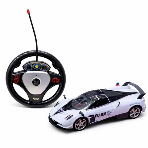 Police Racing Car with Steering Wheel Controller,Lights 1:18 Scale - White - 565-AK10