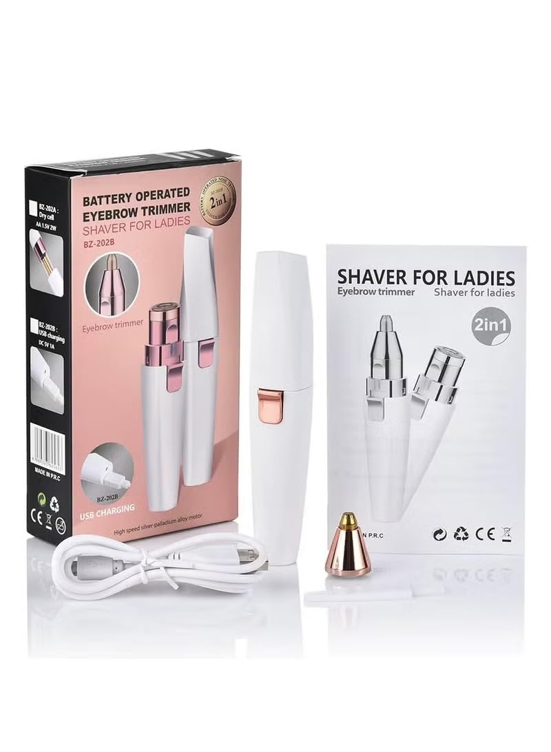 Rechargeable Hair Remover for Women, 2 in 1 Painless Eyebrow Hair Removal Razor Eyebrow Razor, Eyebrow Trimmer for Eyebrow, Lip, Nose, Body, Face for Women with LED Light