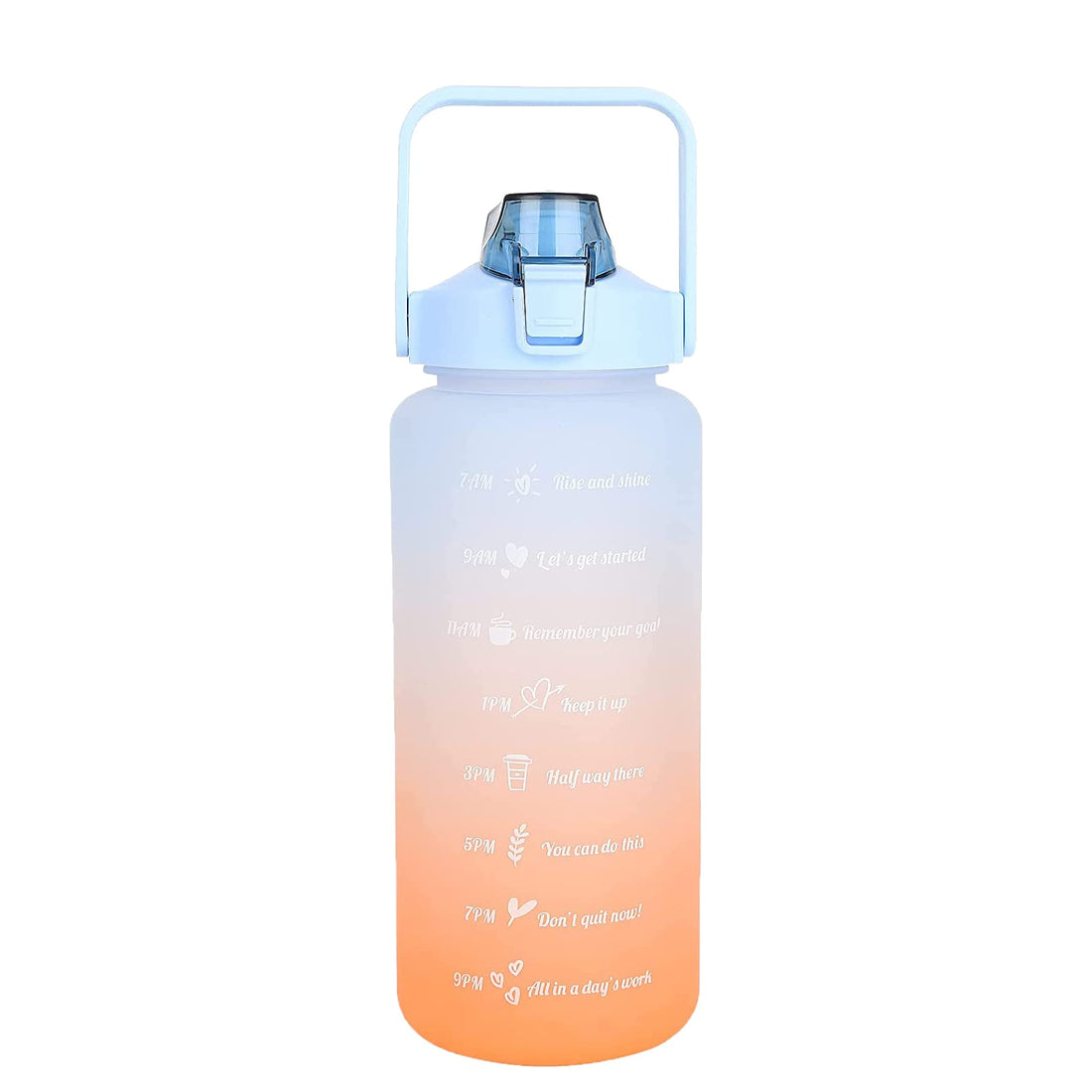 Z Zeba EXPRESS 2L Water Bottle With Straw Handle Time Encouraging Measurement Markings, Ensure You Drink Enough Water Daily for Fitness,Gym and Outdoor Sports (BLUE-ORANGE)