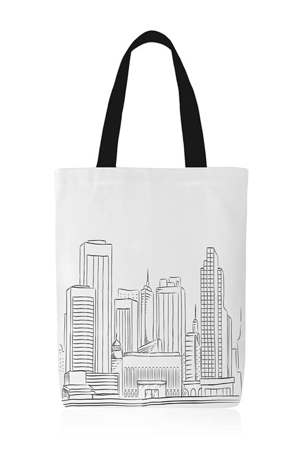 ART MOOD HOME Canvas City junior Tote Bag Black &White + Coloring set 32x45 CM