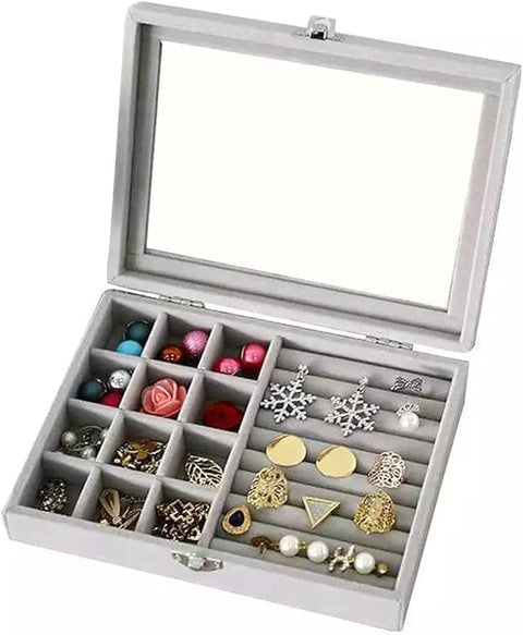 Grey Jewelry Box, Accessories Travel Case, Necklace Earrings Rings Organizer, Nice Gift For Girls