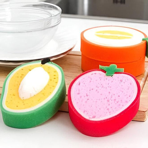 Bath Sponges - Unique Fruit Shaped Bath Sponges and Exfoliating Brushes Designed for Kids, Perfect for Gentle Cleaning and Bath Time Fun, Includes 4 Eye-Catching Pieces (2 Pieces)