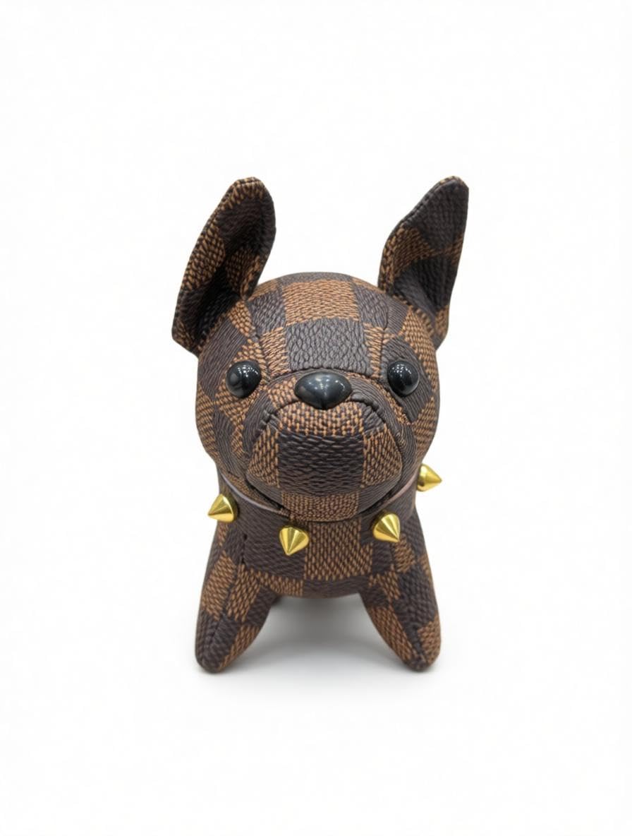 Leather Keychain Dog - Elegant French Bulldog-shaped charm crafted from premium leather and plush cotton, designed for stylish bags and daily carry