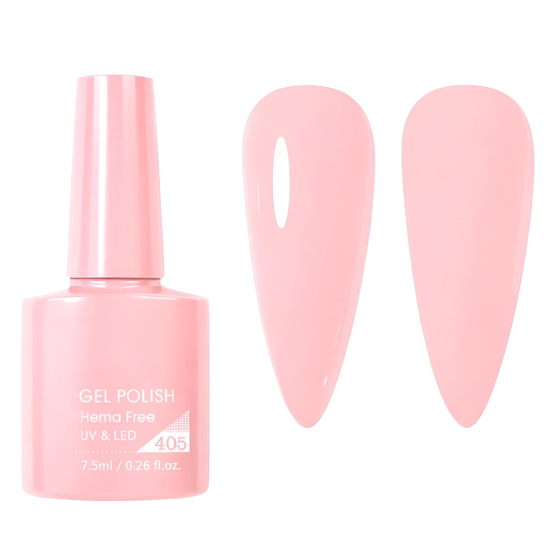 Gel Nail Polish Soak Off UV LED, Peachy Pink Color, Smooth High Coverage Formula, Long Wearing Manicure Gel, Easy Application for Nail Art & Salon Use, 7.5ml (Shade 405)
