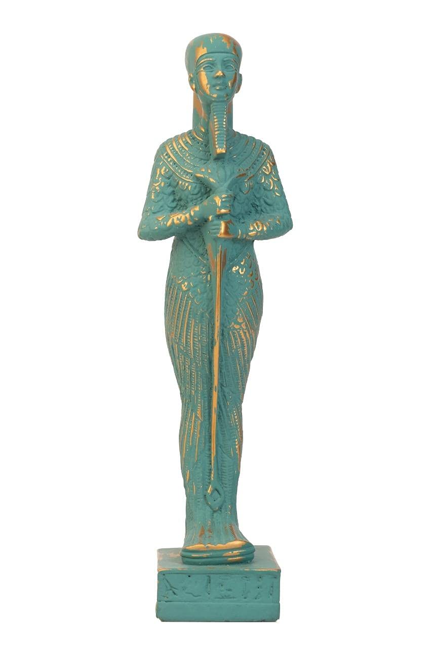 Unique statue of the Egyptian Lord Ptah-Hotep, Minster and Philosopher writer of the world Oldest Book (2200 BCE) made of heavy Stone green with gold color hand Paint