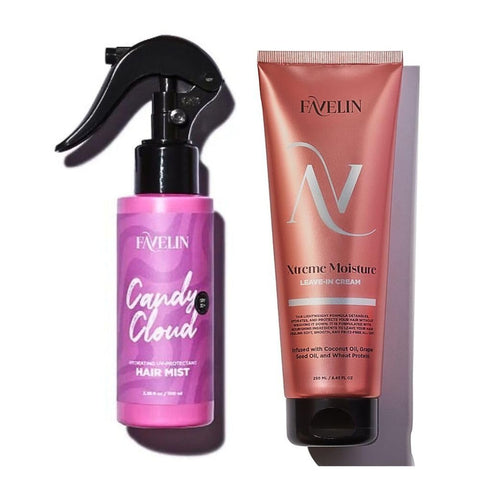 Favelin Xtreme Moisture Leave-in Cream ( 250 ml ) and Candy Cloud Hair Mist ( 100 ml ) - Hydrating UV-Protectant & Frizz Control and Strengthens