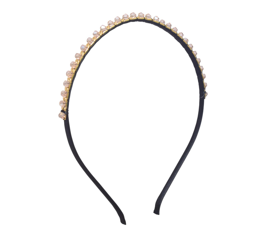 Daphne Satin Crystal Details Hair Band For Girls - Black Rose