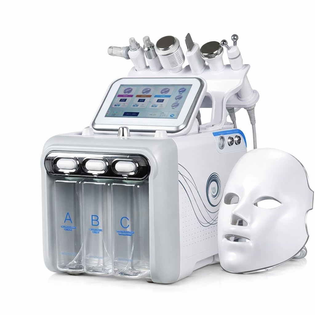 7 in 1 Hydro Dermabrasion Facial Machine with Hydrogen Oxygen Water Peeling, Diamond Microdermabrasion, RF Lifting, Ultrasonic Skin Scrubber and Vacuum Suction Professional Skin Care Device