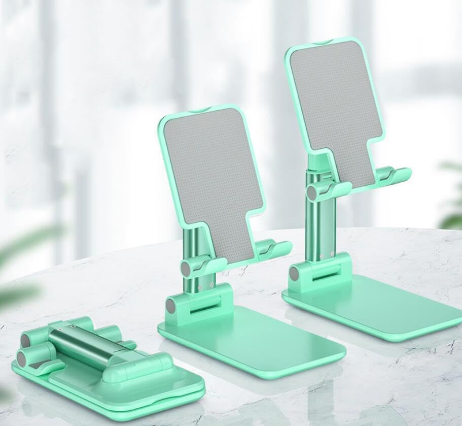 Adjustable Cell Phone Stand, Adjustable Height and Angle, Anti Slipping Silicone Pads, Universal Desk Holder compatible with Phones and Tablets (Mint Green)