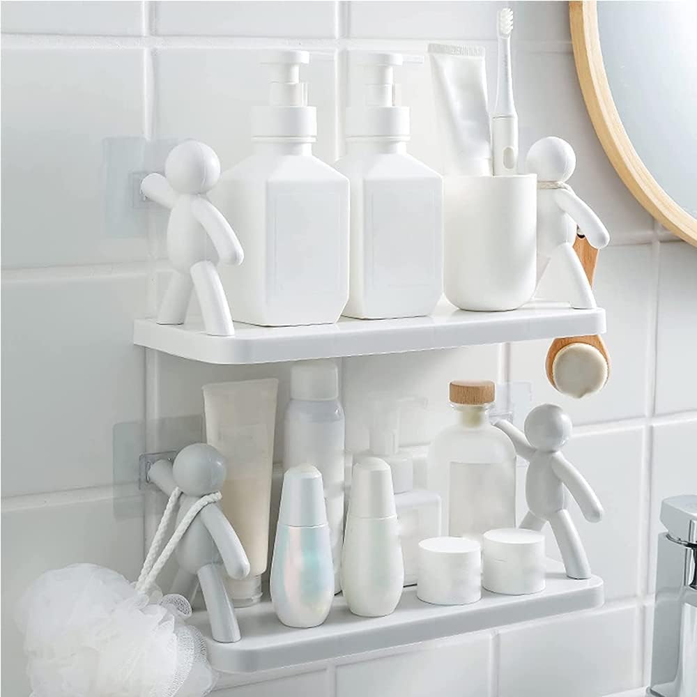 Humanized Floating Shelf Bathroom Wall Mount No Drilling Shower Organizer - Waterproof for Kitchen Shower Storage, White, 1 Piece, Painted