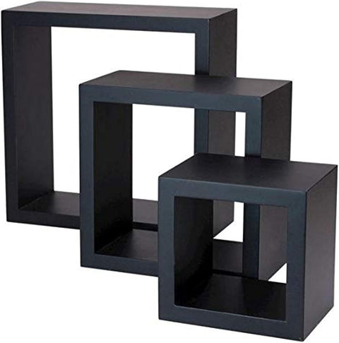 Portal Wall Hanging Wooden Wall Decor Shelves Mount Shelves Kitchen Living Room Bathroom Bedroom Easy Installation Home Decor Products (Black, Square 3 Pieces)