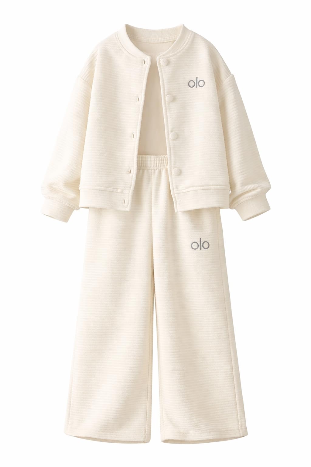 Mira Kids Girls' Beige Corduroy 2-Piece Tracksuit Set - Long Sleeve Jacket & Wide-Leg Pants - 100% Cotton Casual Outfit
