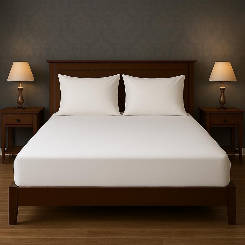 Hotel Quality Cotton Bed Sheet with 2 Pillow Cases Set 3 Pieces (White, Queen :160 * 200cm)
