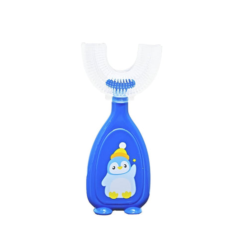 Kids Electric Toothbrush with U-Shaped Brush Head, Penguin Design, Blue