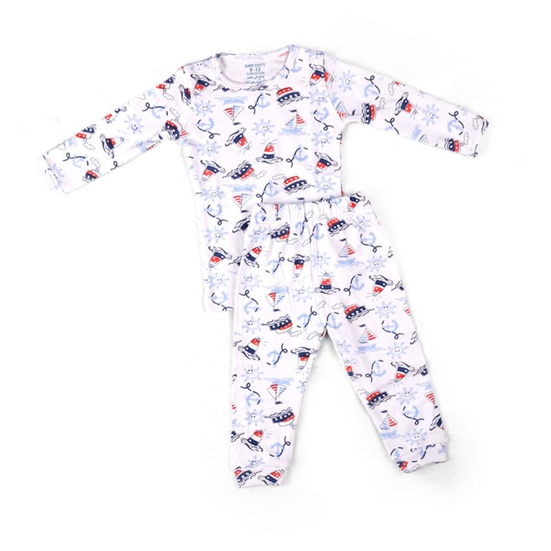 White gold Set 2 pieces Baby Sleeve Pajama Set unisex collection(3)- White printed