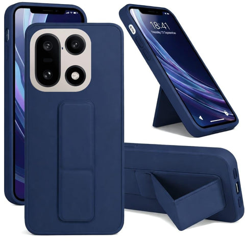 Back Cover Stand Case FOR ONE PLUS 15 Magnetic Car Holder Soft Silicone Horizontal & Vertical Kickstand Cover Wrist Strap Full protection Anti Fingerprint Case (Blue)