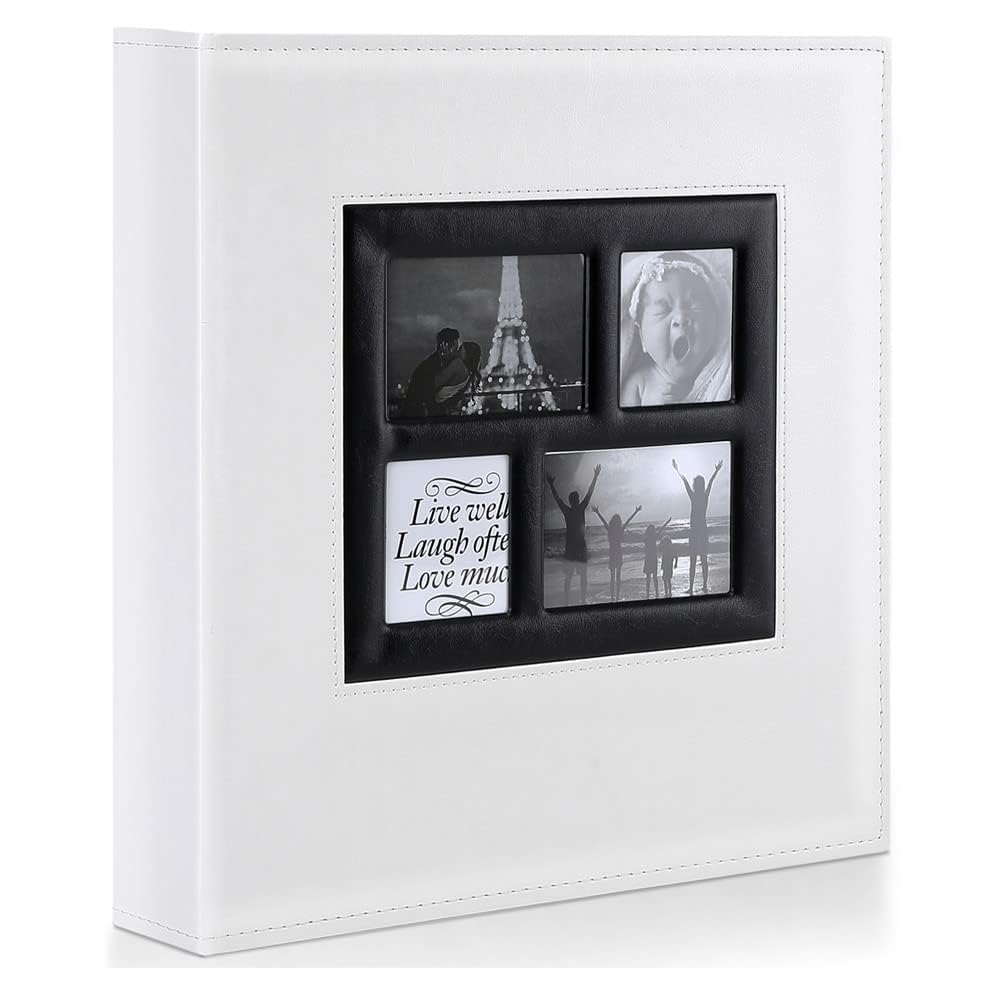 Photo Album, 500 4x6In Pockets Photos, Leather Cover Extra Large Capacity Family Wedding Picture Albums Holds 500 Horizontal and Vertical Photos (White)