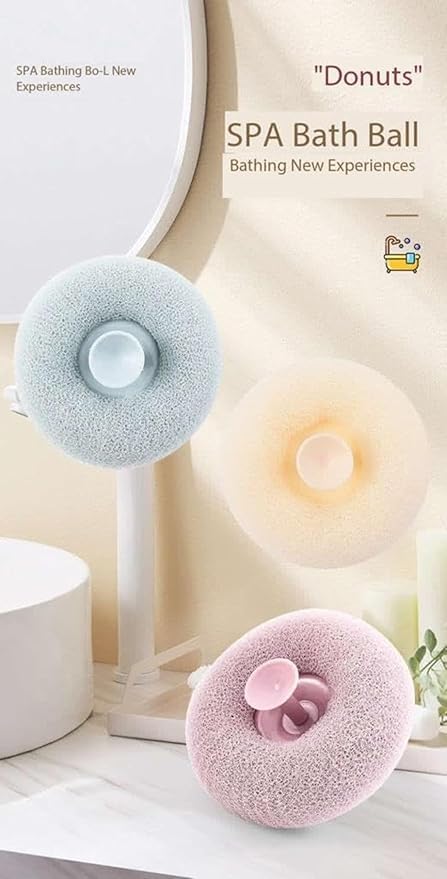 Shower Loofah Sponge, Bath Exfoliating Scrubber, Donut Shaped Design (Pink)