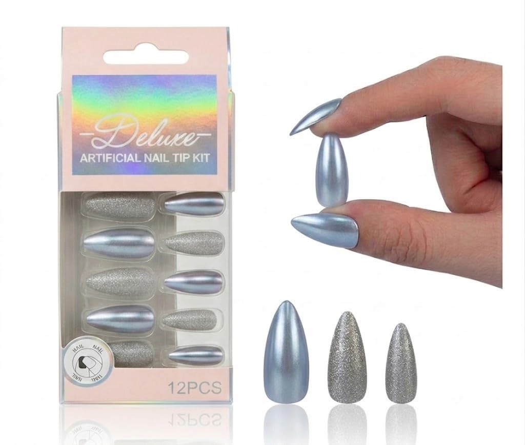 12pc Press on Nails Almond Medium Length, Dark Red Artificial Acrylic Fake Nails- Fake Nail Artificial Fingernails Manicure Designs With 1 SHEET DOUBLE FACE. OVAL SHAPE- (N2)