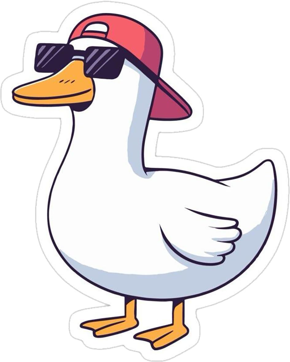 Cool Duck Vinyl Sticker, Waterproof Laptop Decal, Aesthetic Design with Sunglasses and Cap