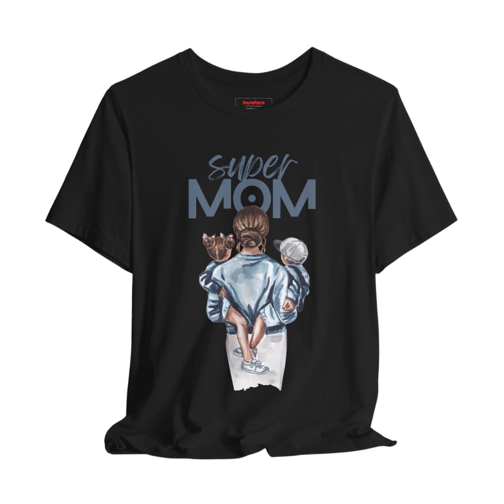 Super Mom Cotton T-Shirt, Round Neck - Size Large